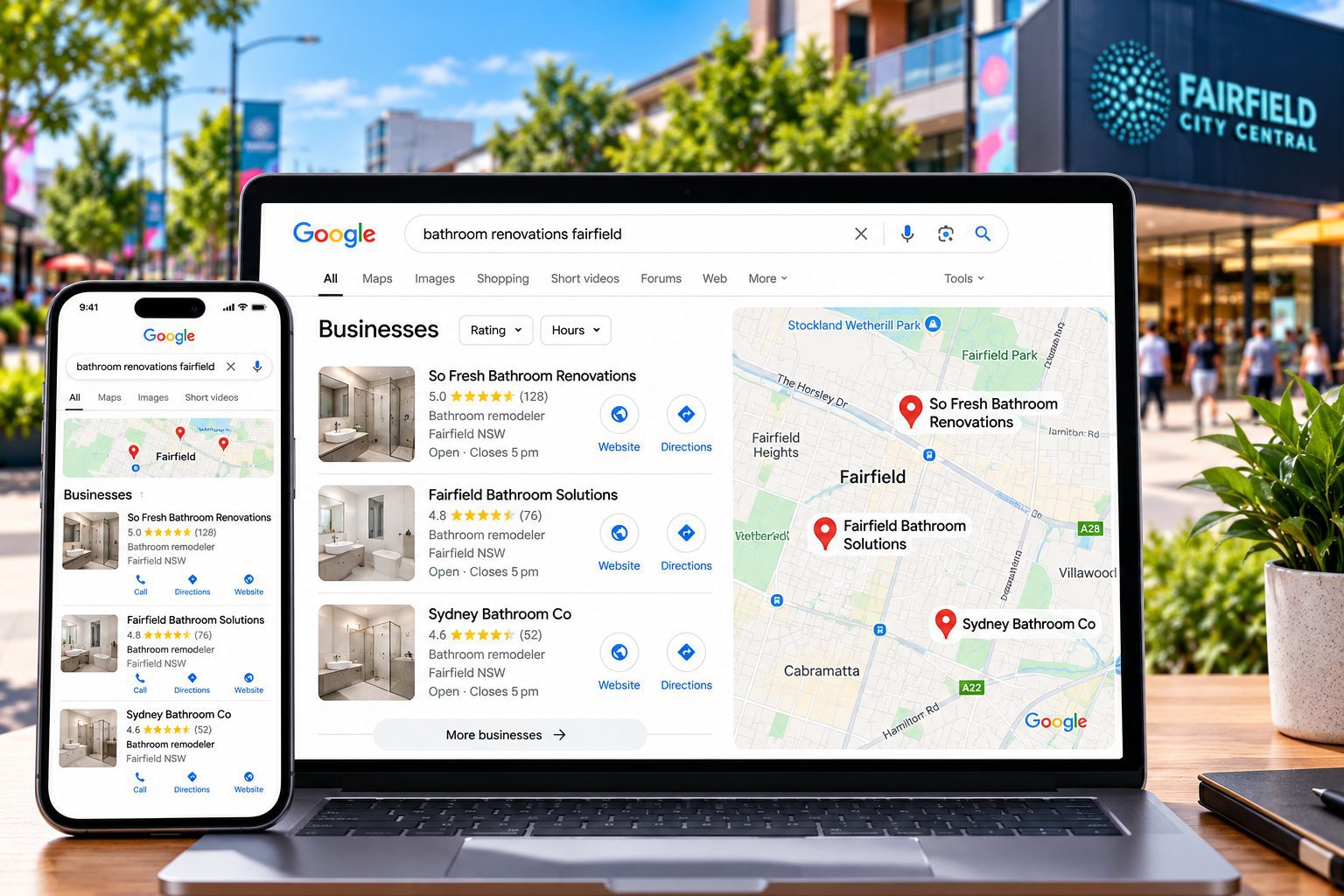 Example Google Maps local results for a Fairfield business