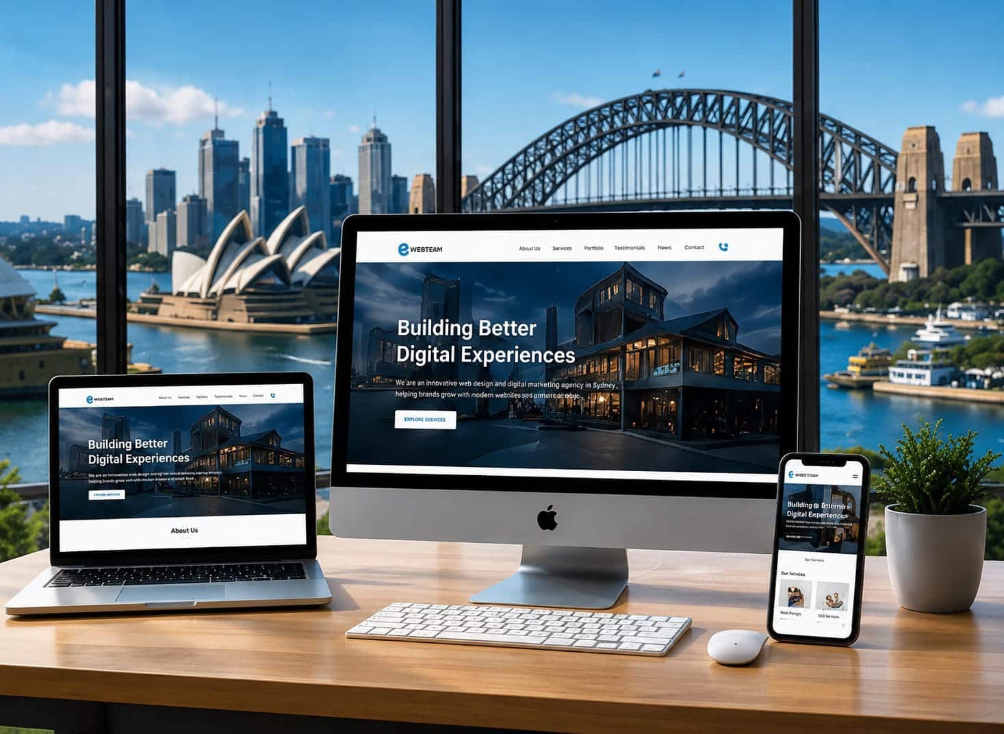 Web Design Workspace Overlooking Sydney Harbor