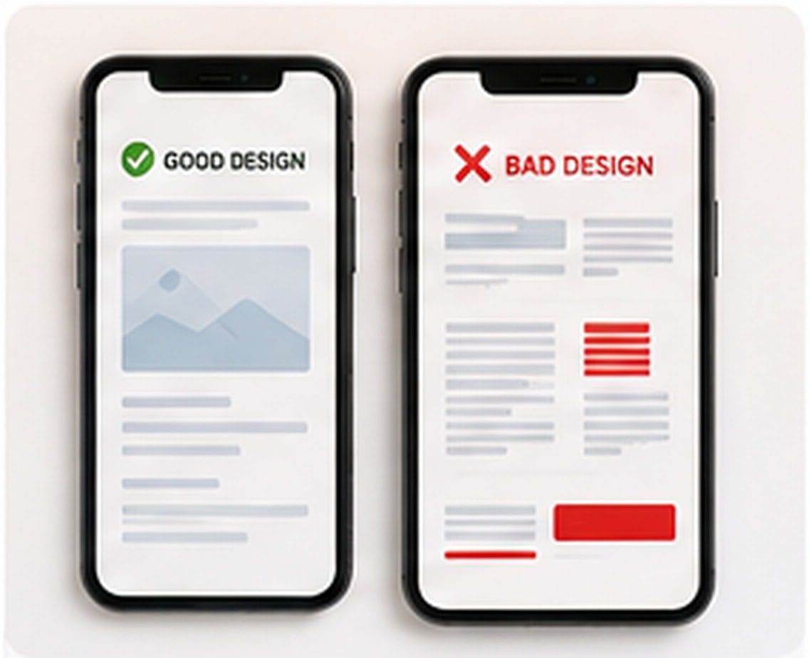 Mobile responsive website displayed on smartphones