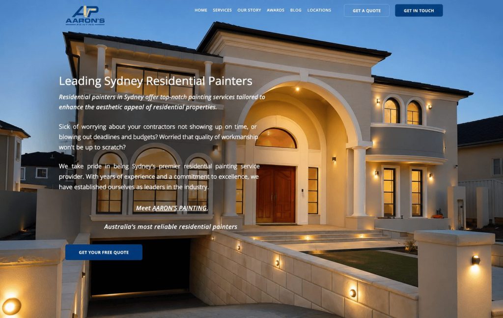 Aaron's Painting Sydney web design and local SEO portfolio