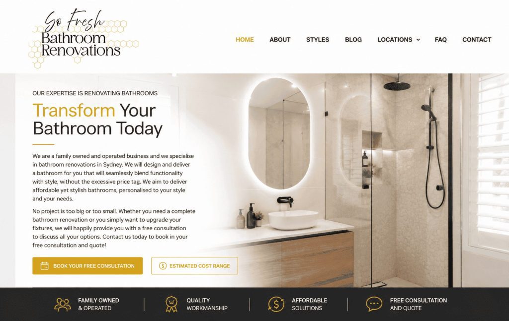 So Fresh Bathroom Renovations Sydney website design portfolio