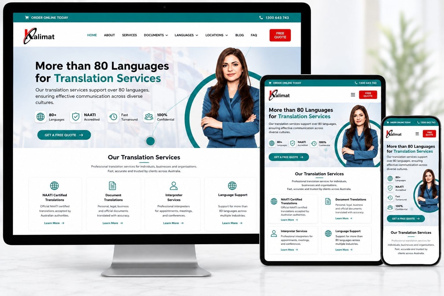Kalimat Translation Services responsive website designed by Sydney WEB team