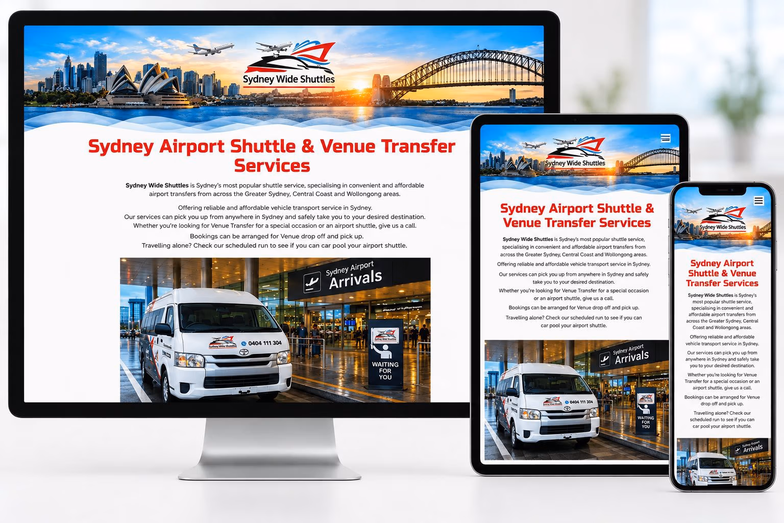 Sydney Wide Shuttles responsive website designed by Sydney WEB team
