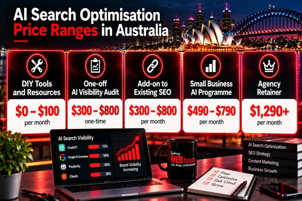 Comparison of AI search optimisation price ranges in Australia.