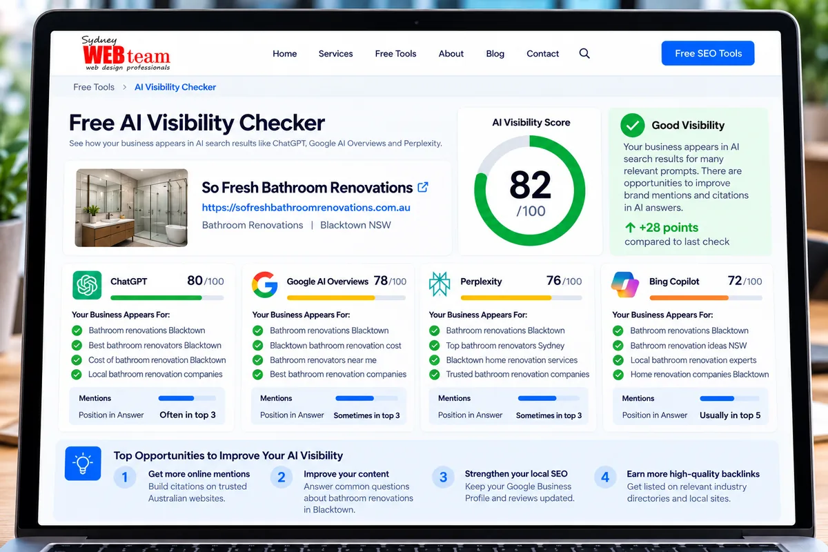 AI visibility report showing how a Blacktown business appears in AI search