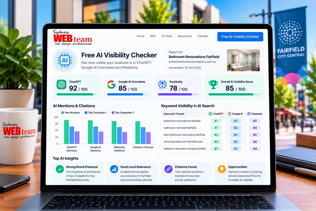 AI visibility report showing how a Fairfield business appears in AI search