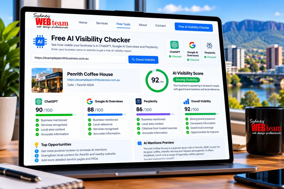 AI visibility report showing how a Penrith business appears in AI search