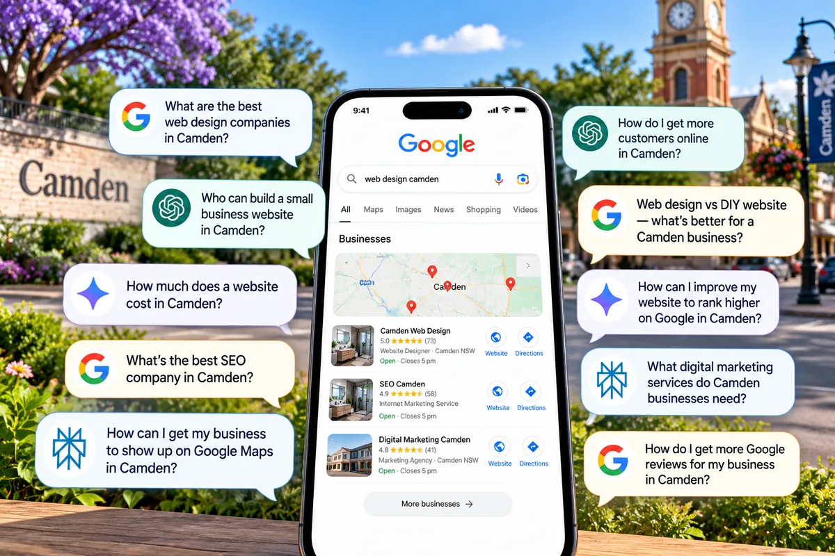 Questions Camden customers ask Google and AI assistants about web design, SEO, website costs and local business marketing