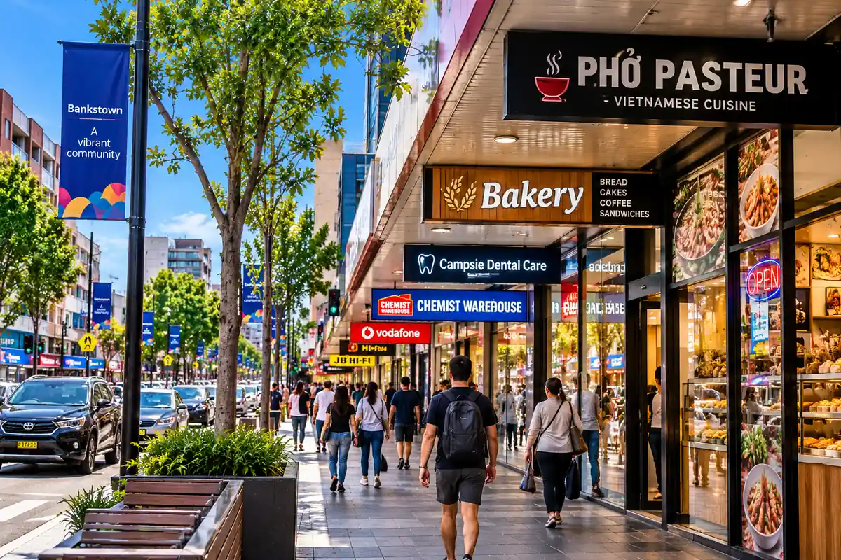 Local shopfronts on a Canterbury-Bankstown shopping street