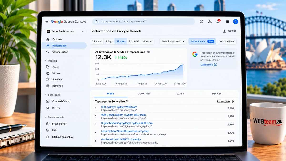 Generative AI reporting in Google Search Console.