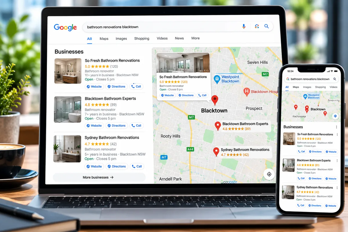 Example Google Maps local results for a Blacktown business