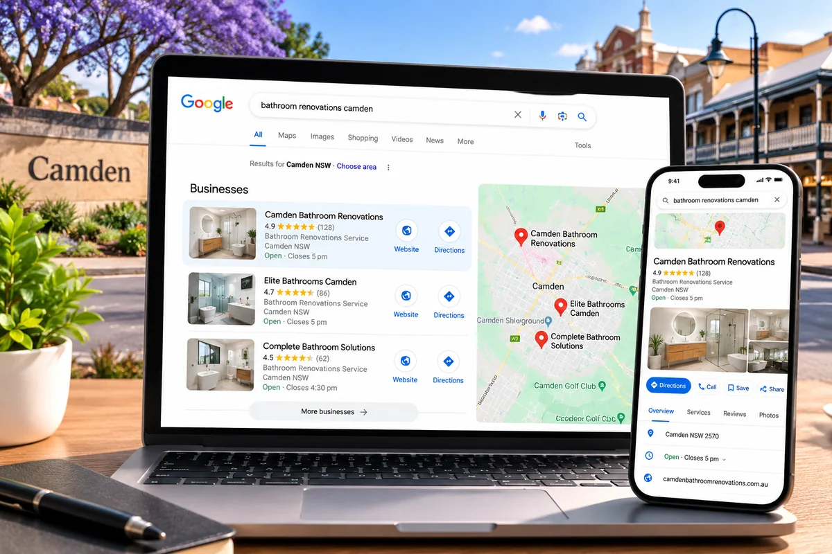 Google Maps local search results for a Camden business