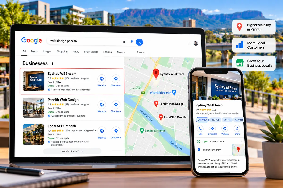 Example Google Maps local results for a Penrith business