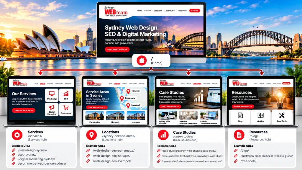 SEO-friendly new website structure for services, locations, case studies and resources