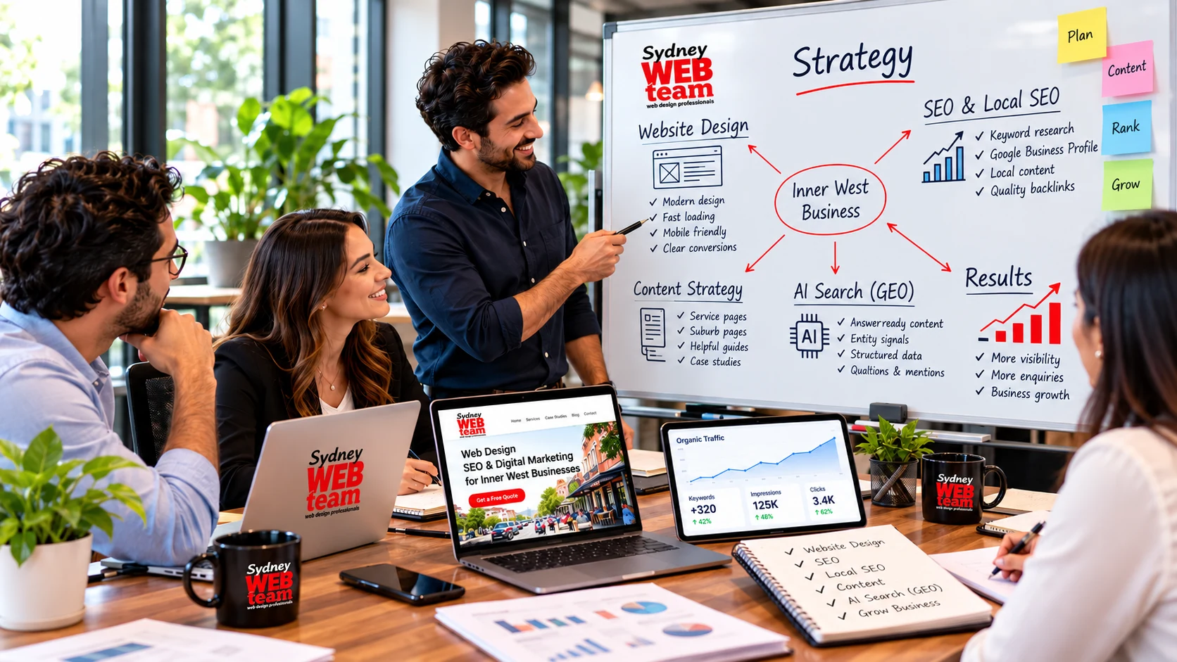 Sydney WEB team members planning an SEO and web design strategy for an Inner West business