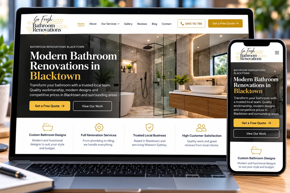 Responsive website design for a Blacktown business on laptop and phone