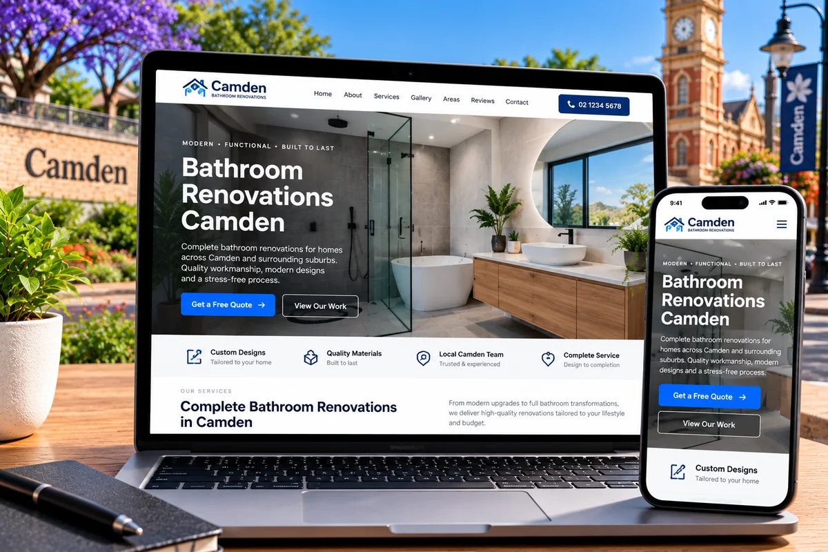 Responsive website design for a Camden business displayed on a laptop and smartphone