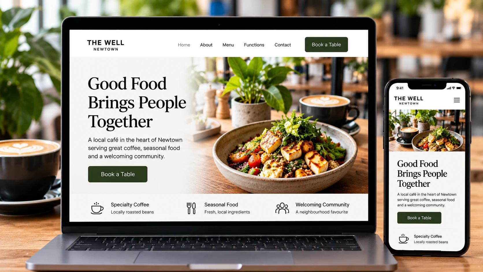 Website design mockup on laptop and phone for an Inner West business